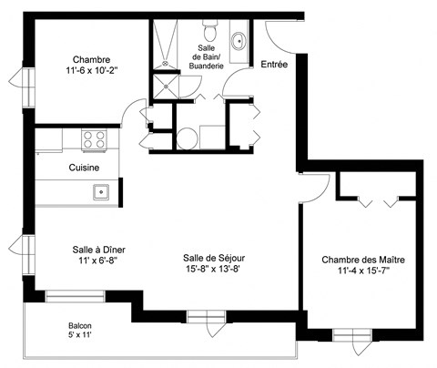 Floor plan for 2 beds, 1 bath, 930 sqft